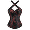 Women's Satin Floral Lace up Trim Overbust Corset Bustier Plus Size Bodyshaper Top