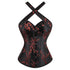 Women's Satin Floral Lace up Trim Overbust Corset Bustier Plus Size Bodyshaper Top