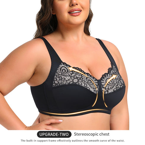 Women's Plus Size Unlined Underwire Lace Bra with Cushion Straps