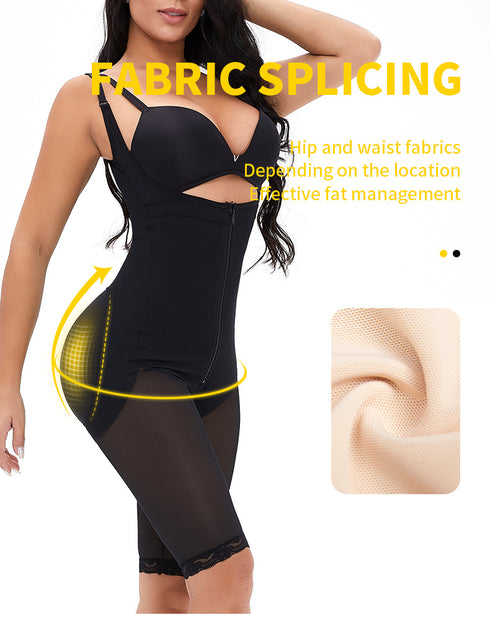 Womens Shapewear Tummy Control Zipper Body Shaper Bodysuit Butt Lift Shorts Knee Length