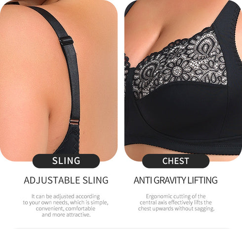 Women's Plus Size Unlined Underwire Lace Bra with Cushion Straps
