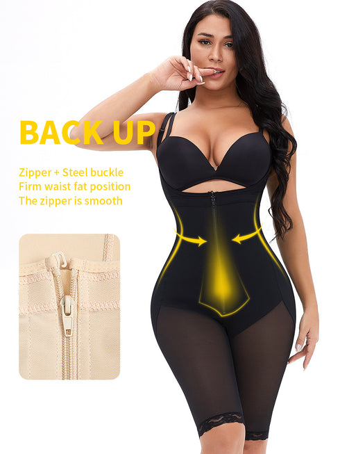 Womens Shapewear Tummy Control Zipper Body Shaper Bodysuit Butt Lift Shorts Knee Length