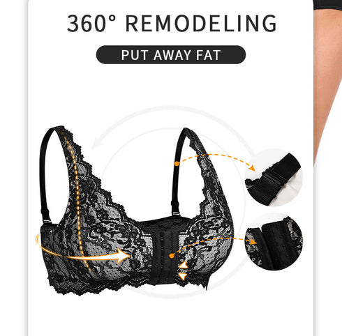 Women's Plus Size Front Closure Wireless Bralette Contrast Lace Scallop Trim Bras