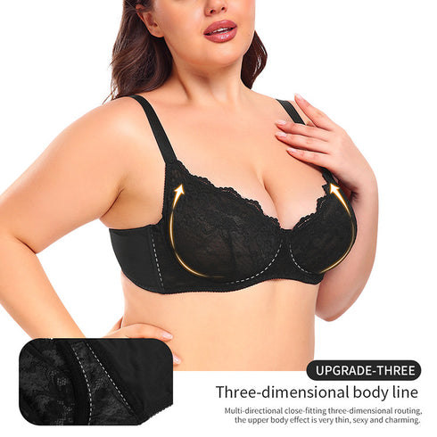 Women's Sexy Lace Bra Non Padded Underwire Bra Full Coverage Plus Size Lace Bralette