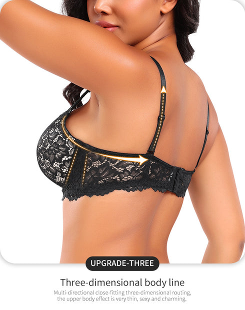 Sexy Lace Underwire Bras for Women Plus Size V Neck Push Up Support Tshirt Bras