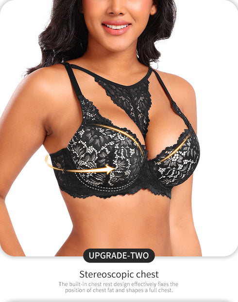 Sexy Lace Underwire Bras for Women Plus Size V Neck Push Up Support Tshirt Bras
