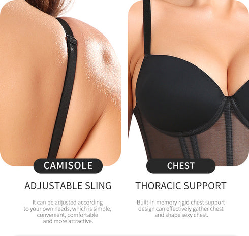 Women's Mesh Strapless Bodysuit Sleeveless Slim Fitted Tube Top Bodysuits
