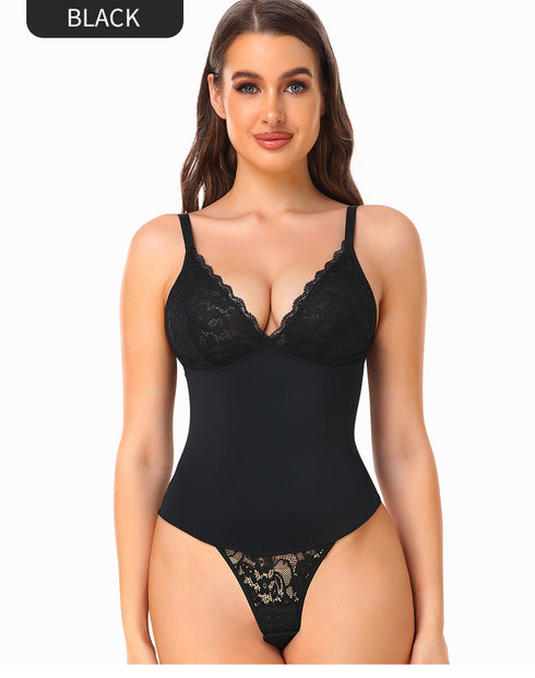 Shapewear for Women Deep V Neck Lace Bodysuit Shaper Tank Top with Built in Bra