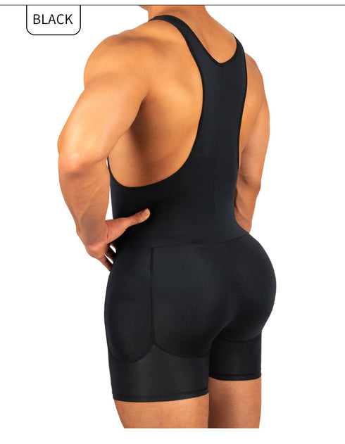 Men's Shapewear Bodysuit Full Body Shaper Tummy Control Compression Slimming Suit Breathable Removable Pads