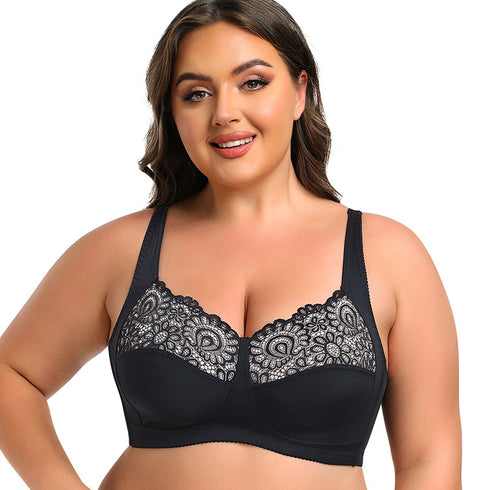 Women's Plus Size Unlined Underwire Lace Bra with Cushion Straps