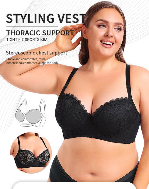 Women Full Coverage Support Bralette Adjustable Lace Bra Underwire Bra Plus Size