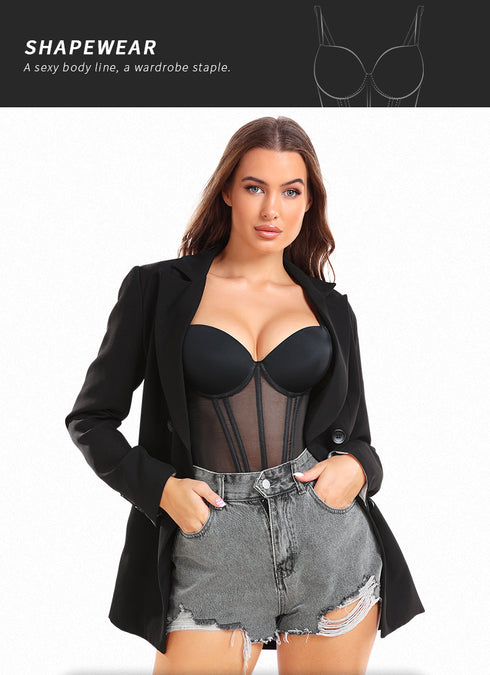 Women's Mesh Strapless Bodysuit Sleeveless Slim Fitted Tube Top Bodysuits