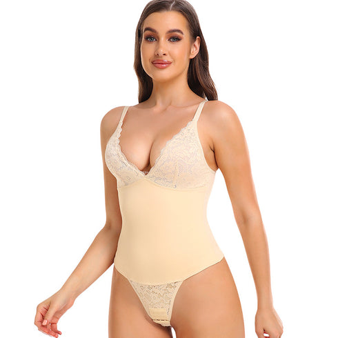 Shapewear for Women Deep V Neck Lace Bodysuit Shaper Tank Top with Built in Bra