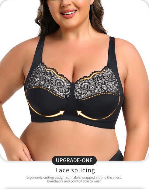 Women's Plus Size Unlined Underwire Lace Bra with Cushion Straps