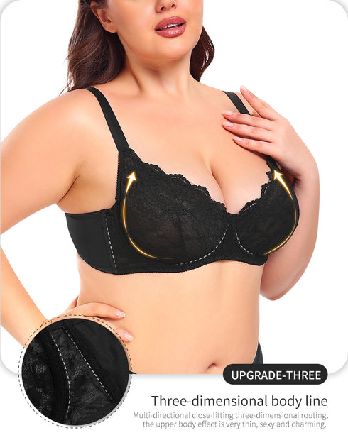 Women's Sexy Lace Bra Non Padded Underwire Bra Full Coverage Plus Size Lace Bralette
