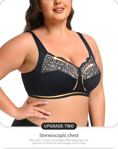 Women's Plus Size Unlined Underwire Lace Bra with Cushion Straps