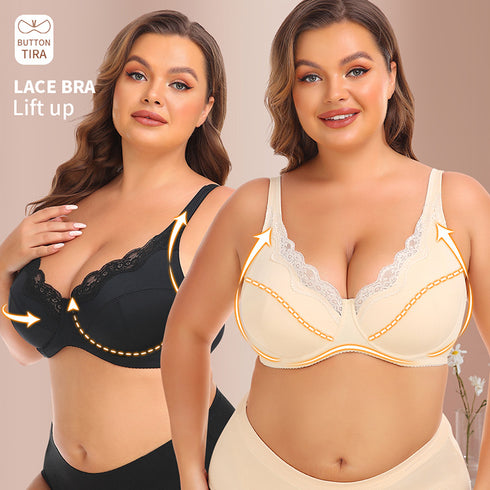 Women's Lace Underwire Support Minimizer Bras Back Smoothing Classic Push Up Bra