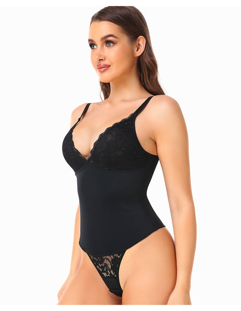 Shapewear for Women Deep V Neck Lace Bodysuit Shaper Tank Top with Built in Bra