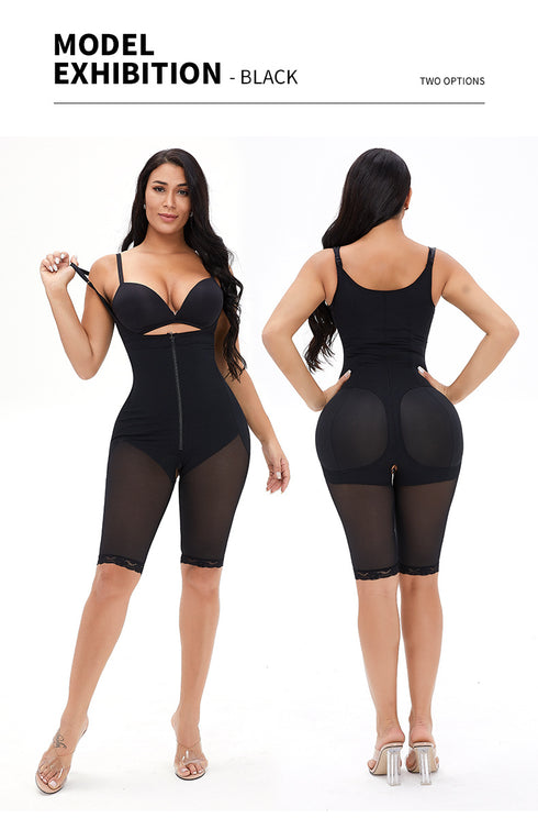 Womens Shapewear Tummy Control Zipper Body Shaper Bodysuit Butt Lift Shorts Knee Length