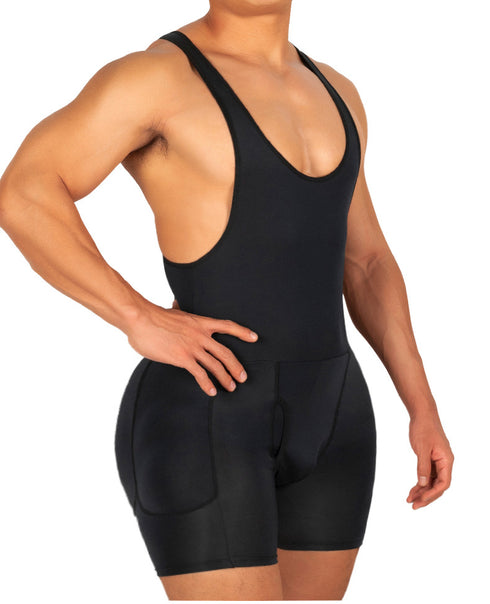 Men's Shapewear Bodysuit Full Body Shaper Tummy Control Compression Slimming Suit Breathable Removable Pads
