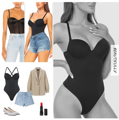 Shapewear Bodysuit Tops for Women Tummy Control V Neck Thong Body Shaper Going Out Outfits