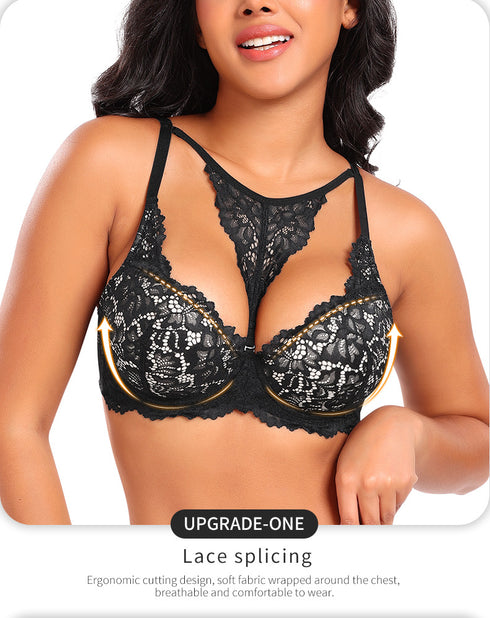 Sexy Lace Underwire Bras for Women Plus Size V Neck Push Up Support Tshirt Bras
