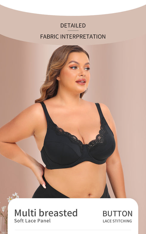 Women's Lace Underwire Support Minimizer Bras Back Smoothing Classic Push Up Bra