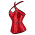 Women's Satin Floral Lace up Trim Overbust Corset Bustier Plus Size Bodyshaper Top