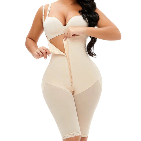 Womens Shapewear Tummy Control Zipper Body Shaper Bodysuit Butt Lift Shorts Knee Length