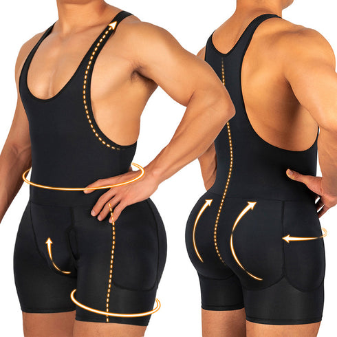 Men's Shapewear Bodysuit Full Body Shaper Tummy Control Compression Slimming Suit Breathable Removable Pads