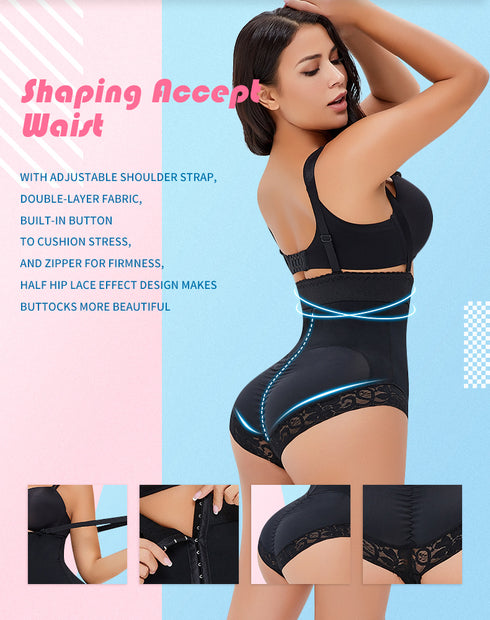 Women's Zipper Thong Shapewear Tummy Control Body Shaper High Waisted Spaghetti Strap Compression Underwear