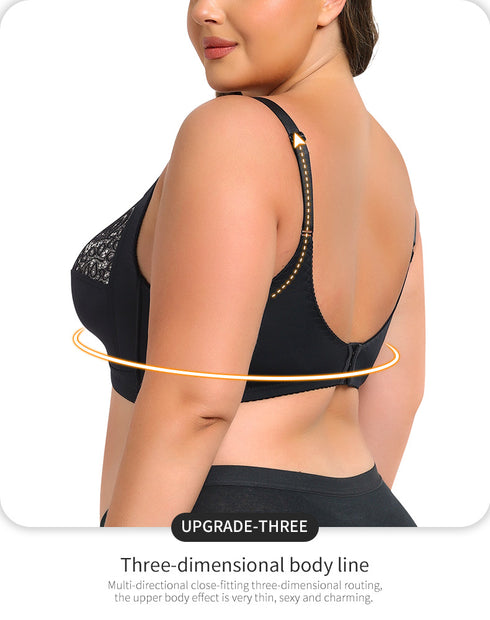 Women's Plus Size Unlined Underwire Lace Bra with Cushion Straps