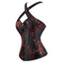 Women's Satin Floral Lace up Trim Overbust Corset Bustier Plus Size Bodyshaper Top