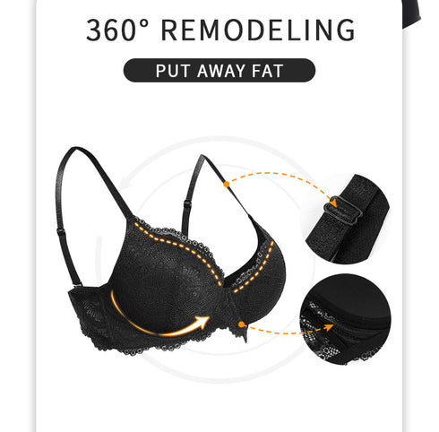 French Style Plus Size Lace Bra - Ice Silk Push-Up Adjustable Straps Embroidery