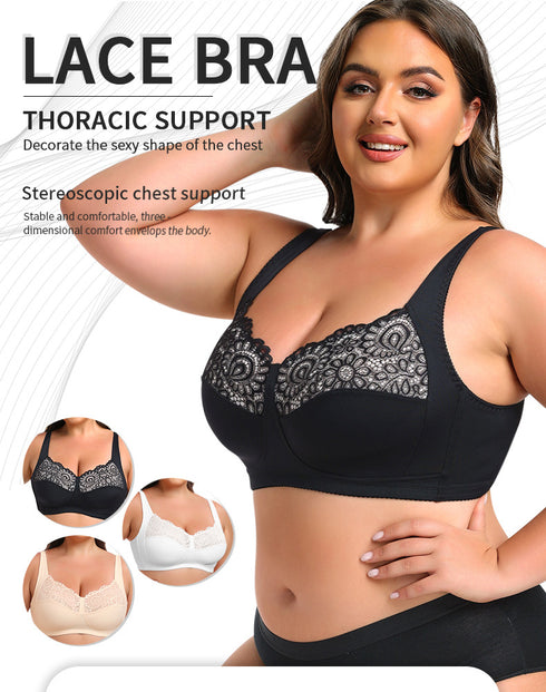 Women's Plus Size Unlined Underwire Lace Bra with Cushion Straps