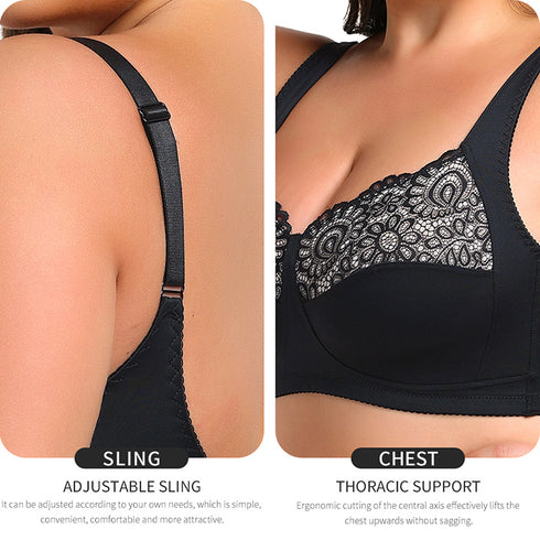Women's Plus Size Unlined Underwire Lace Bra with Cushion Straps