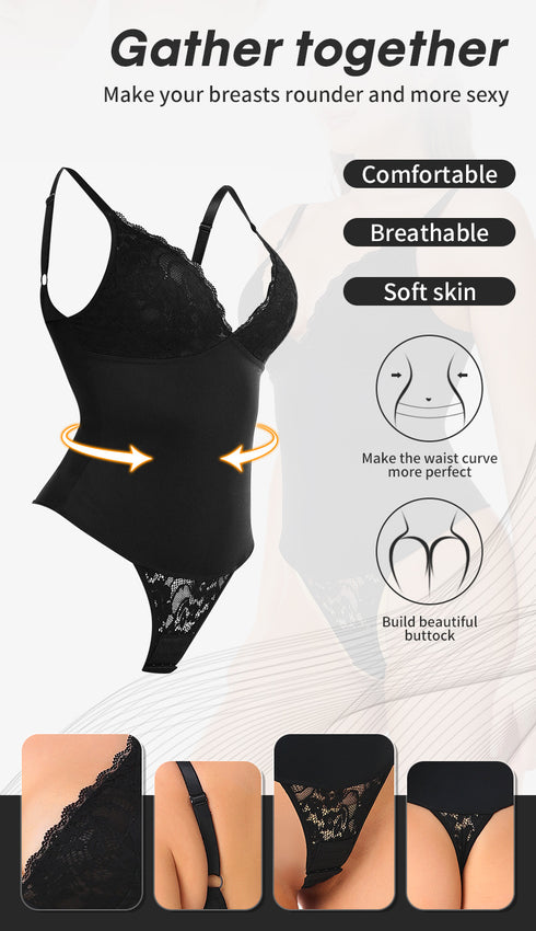 Shapewear for Women Deep V Neck Lace Bodysuit Shaper Tank Top with Built in Bra