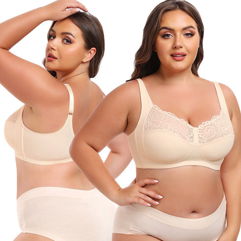 Women's Plus Size Unlined Underwire Lace Bra with Cushion Straps