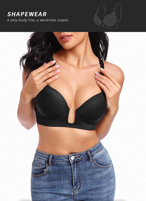 Women's Deep Plunge Bra Convertible Push up Low Cut Seamless Wireless Bra