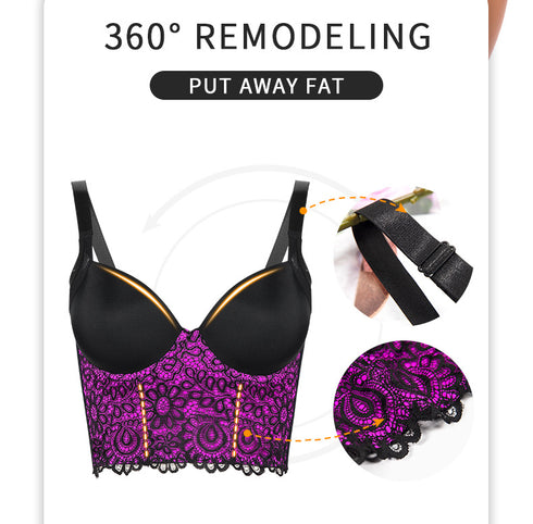 Lace Bralette for Women V Neck Bustier Tops with Underwired Racerback Crop Top