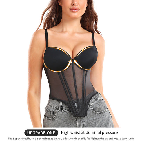 Women's Mesh Strapless Bodysuit Sleeveless Slim Fitted Tube Top Bodysuits