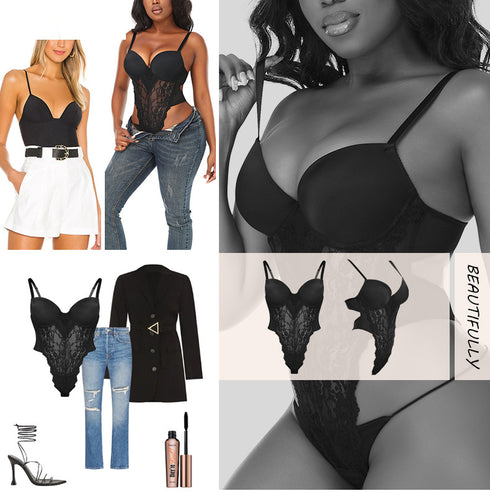 Shapewear for Women Backless Lace Bodysuit Thong Shaper Tank Top with Built-In Bra