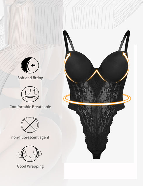 Shapewear for Women Backless Lace Bodysuit Thong Shaper Tank Top with Built-In Bra