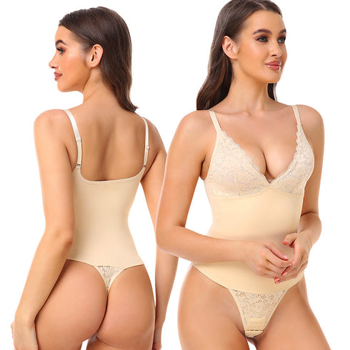 Shapewear for Women Deep V Neck Lace Bodysuit Shaper Tank Top with Built in Bra