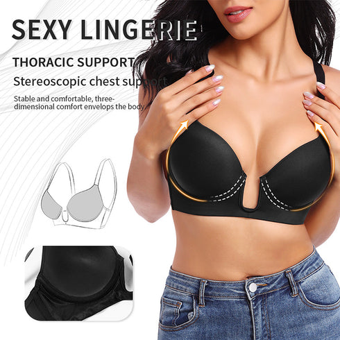 Women's Deep Plunge Bra Convertible Push up Low Cut Seamless Wireless Bra