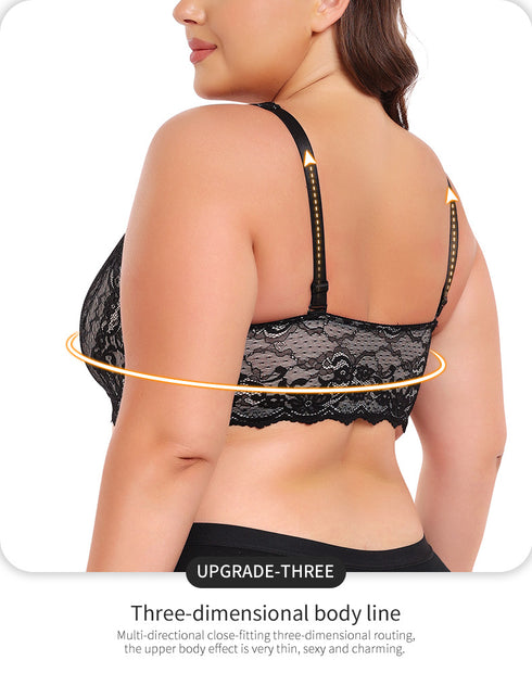 Women's Plus Size Front Closure Wireless Bralette Contrast Lace Scallop Trim Bras