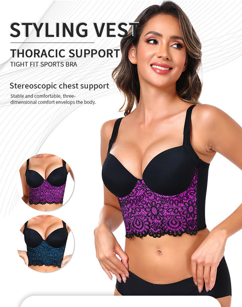 Lace Bralette for Women V Neck Bustier Tops with Underwired Racerback Crop Top