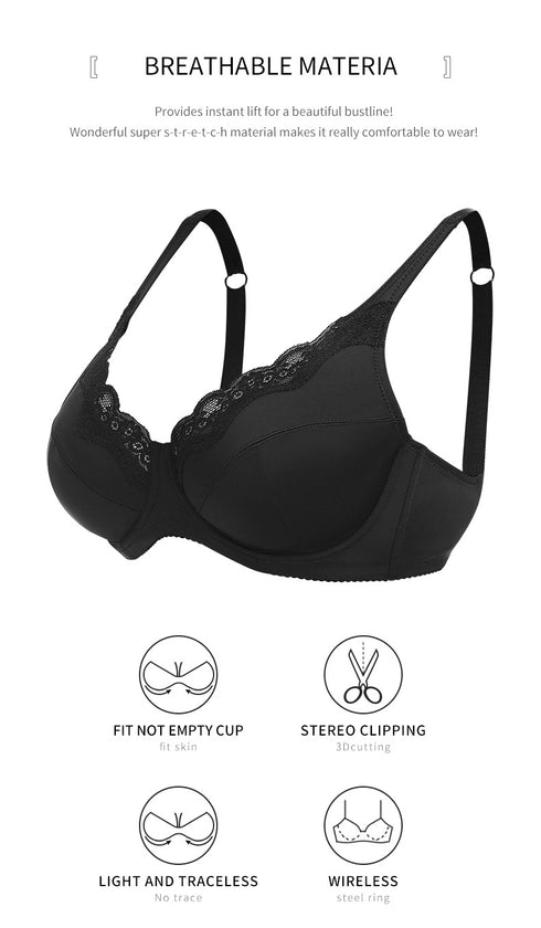 Women's Lace Underwire Support Minimizer Bras Back Smoothing Classic Push Up Bra