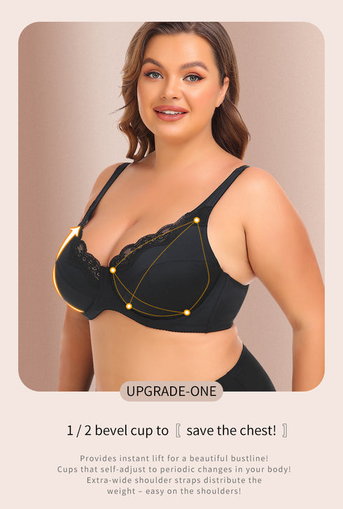 Women's Lace Underwire Support Minimizer Bras Back Smoothing Classic Push Up Bra