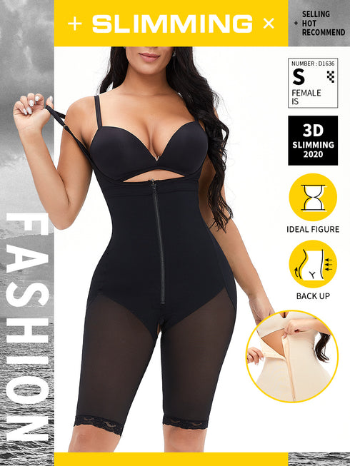 Womens Shapewear Tummy Control Zipper Body Shaper Bodysuit Butt Lift Shorts Knee Length